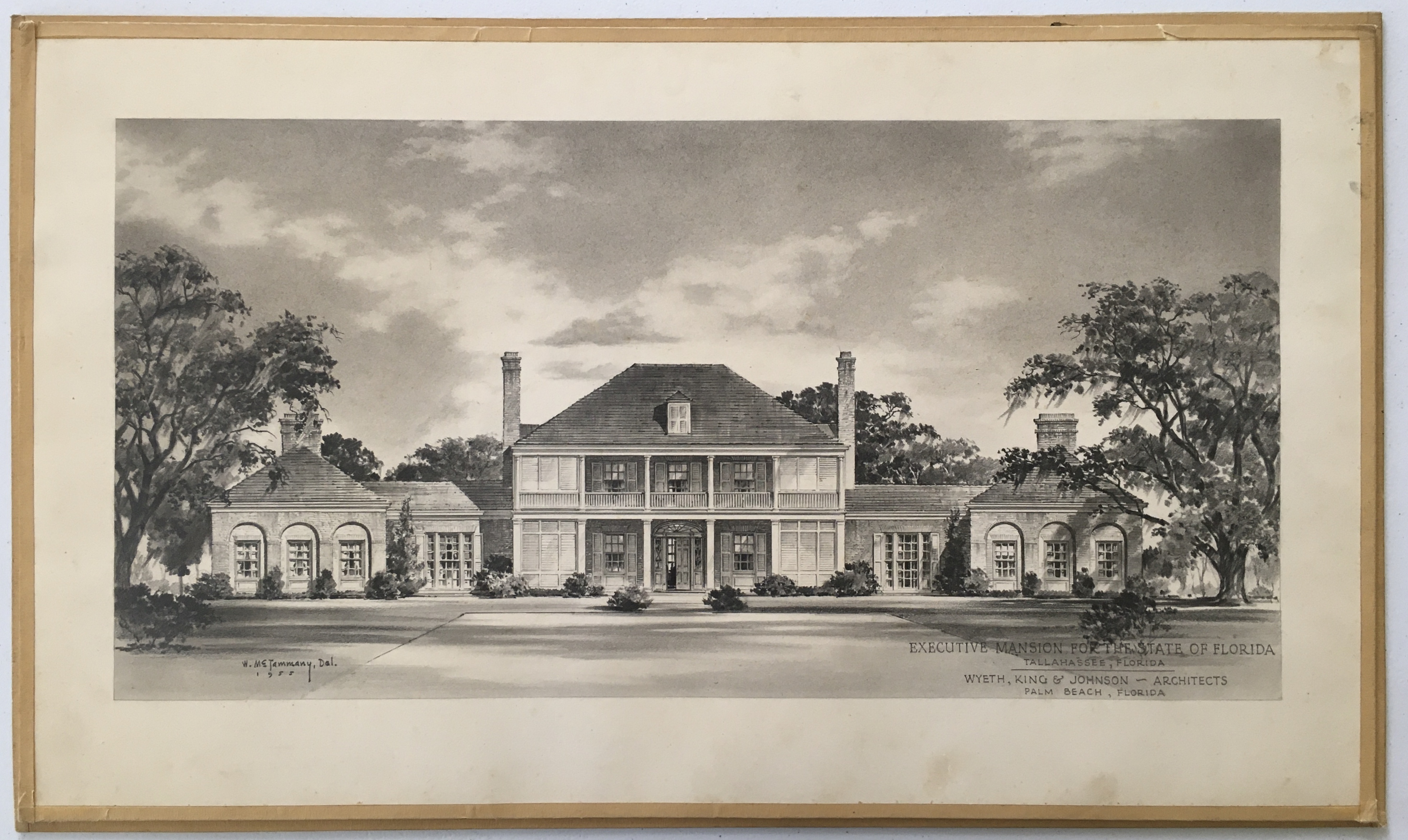 W. McTammany's architectural drawing of an option for the new Florida Governor's Mansion, 1955. From The Grove's collection