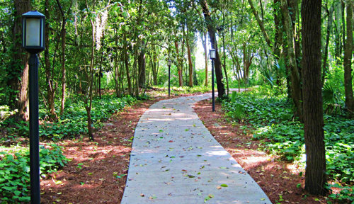 Pathway between the main house and staff offices at the Burr Cottage.