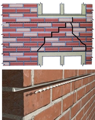 manufacturer diagram of helical wall tie installation.