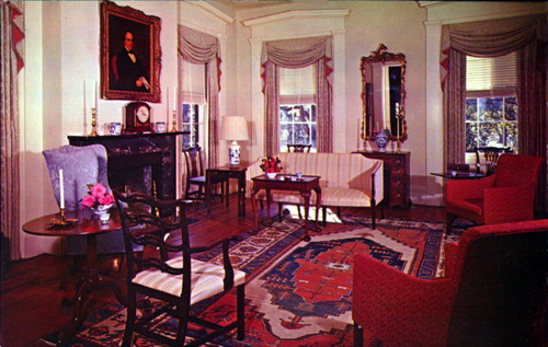 Postcard showing the Parlor from the first Grove Museum, 1959.