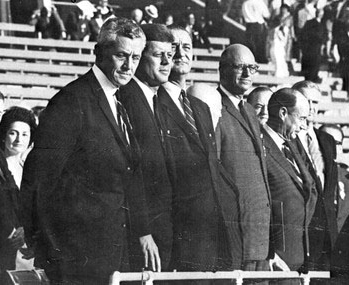 Governor Collins standing with John F. Kennedy and Lyndon B. Johnson at the Democratic National Convention, 1960.