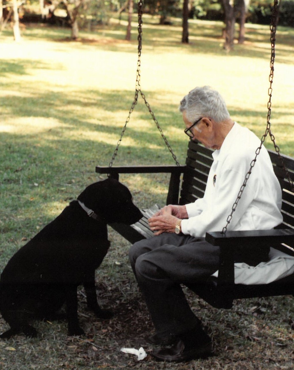 LeRoy Collins with his dog, ca. 1980.