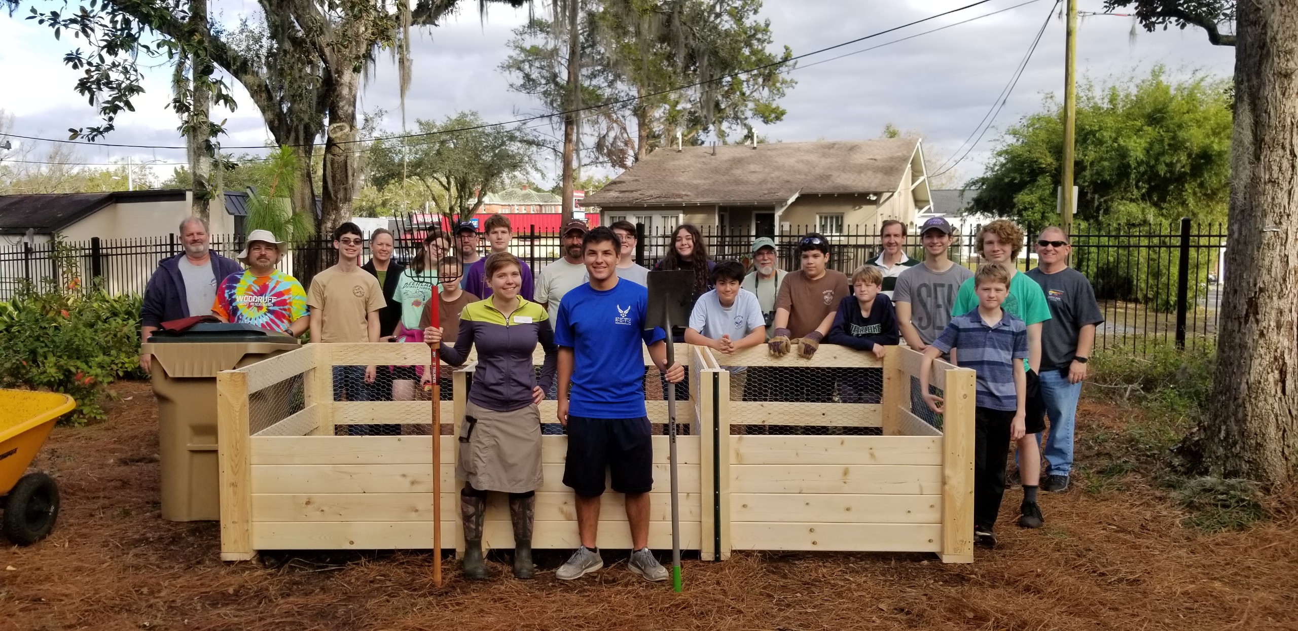 Compost bin system built by Noah Golemboski and Scout Tour 16 for his Eagle Scout project in 2018.